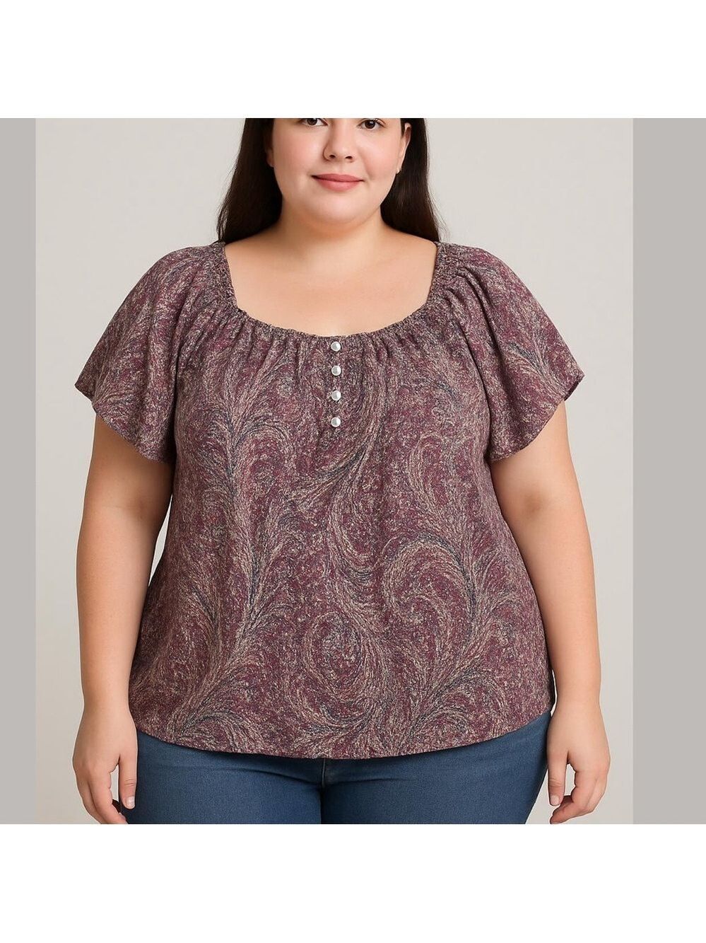 CHAPS Ralph Lauren paisley short sleeve top cotton blend pink blue size 3X